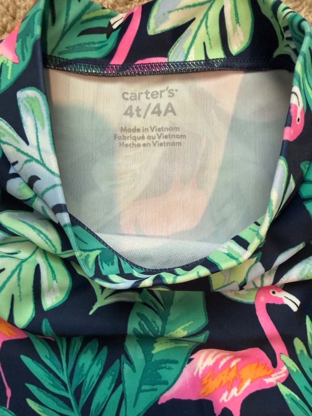 Carter's Navy Rash Guard Set with Pink Flamingos & Green Leaves - Picture 3 of 10